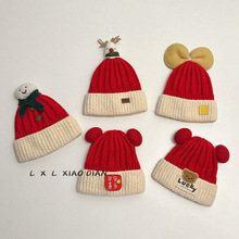 婴儿帽子冬季双层内里红色喜庆毛线帽男女宝宝过年拜年周岁针织帽