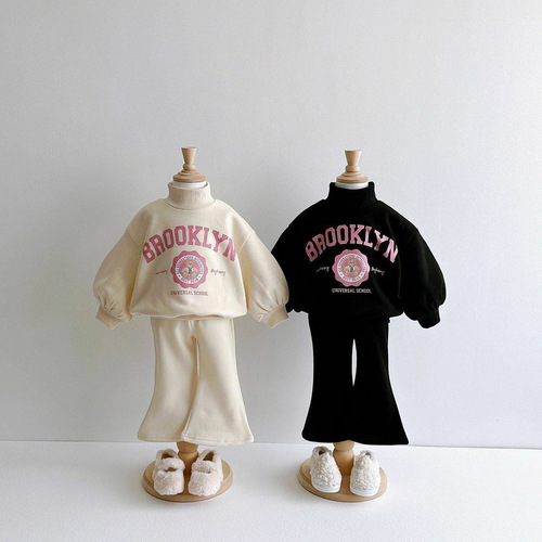 Spring and Autumn Korean Style Girls' Suit Pure Cotton Category A Children's Casual Sweatshirt Little Girl's Flare Pants Two-piece Spring Suit