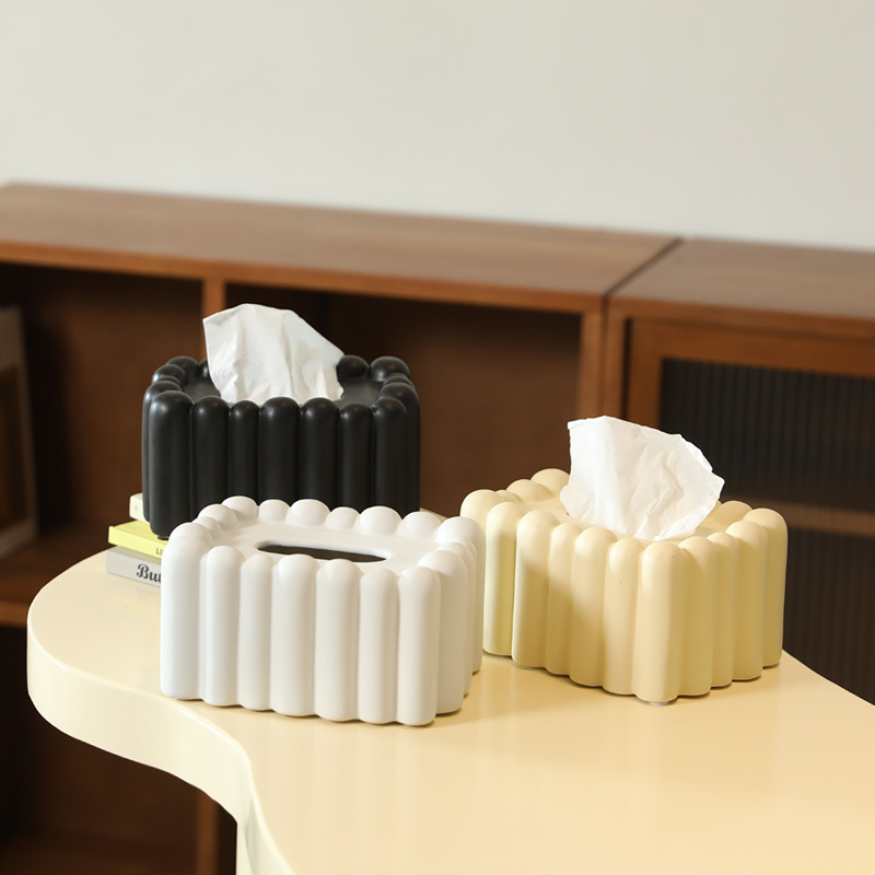 Ins cremoso viento cerámica caja de pañuelos decoración hogar sala de estar caja de dibujo simple escritorio decoración suave al por mayor