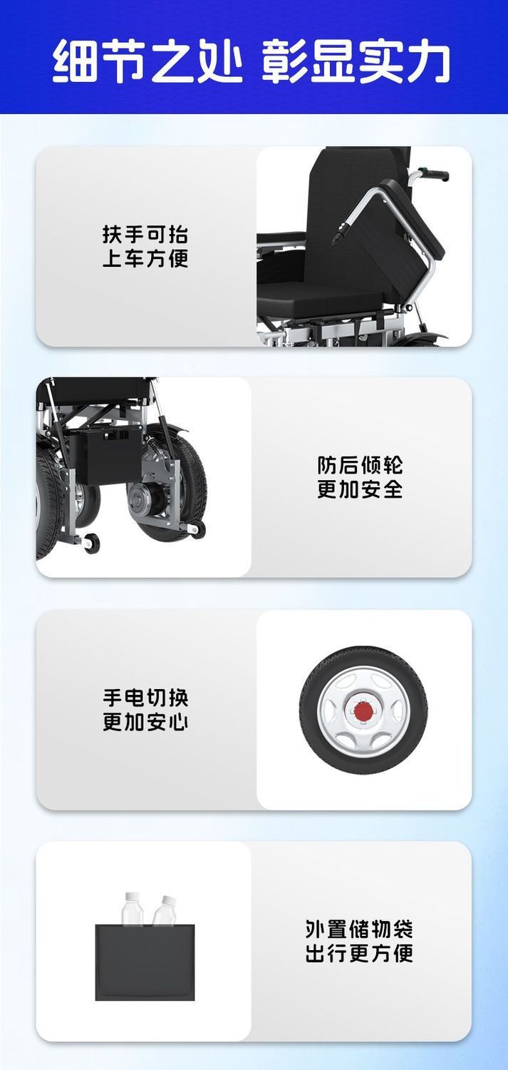 Intelligent, fully automatic electric wheelchair for the elderly, a foldable, lightweight four-wheel mobility aid for seniors and disabled individuals