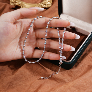 ● Hanma Yinxin ● S925 Silver Natural Freshwater Pearl Necklace Linen Gray Advanced Xiaomi Bead Clavicle Beaded Chain