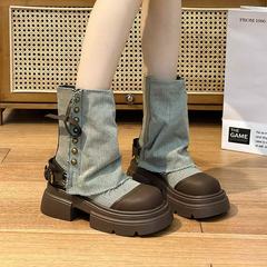 厚底马丁靴女夏季2025新款秋季爆款西部牛仔布单靴英伦风裤管短靴