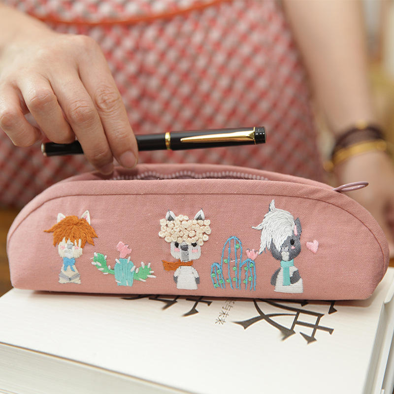 Estilo nacional retro bolsa de cosméticos bordado hecho a mano DIY caja de lápices de la joyería bolsa de bordado Estudiante Adulto cremallera bolsa artística