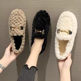 A generation of net red winter bean shoes fleece-lined Mao Mao shoes women Korean flat warm cotton shoes non-slip mother shoes