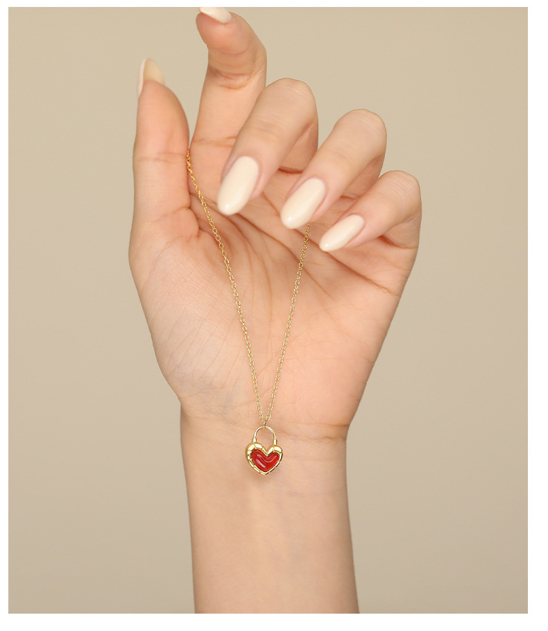 Women's Gender 925 Sterling Silver Agate Inlay Heart Shape Pendant Necklace