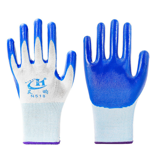 Thirteen-needle nitrile dipped gloves, polyester, breathable and wear-resistant, construction site work protection, hand protection, Haoyun White