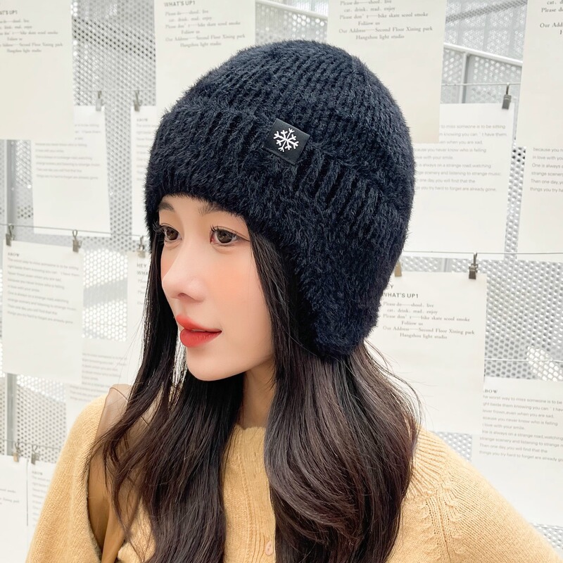 冬天帽子加绒加厚新款护耳毛线帽女户外骑车防风保暖毛线针织帽|undefined