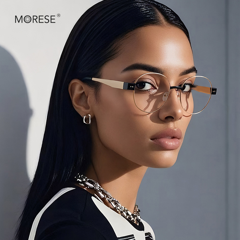 复古光学架圆外贸现货3175经典铆钉金丝护眼平光镜女士防蓝光眼镜