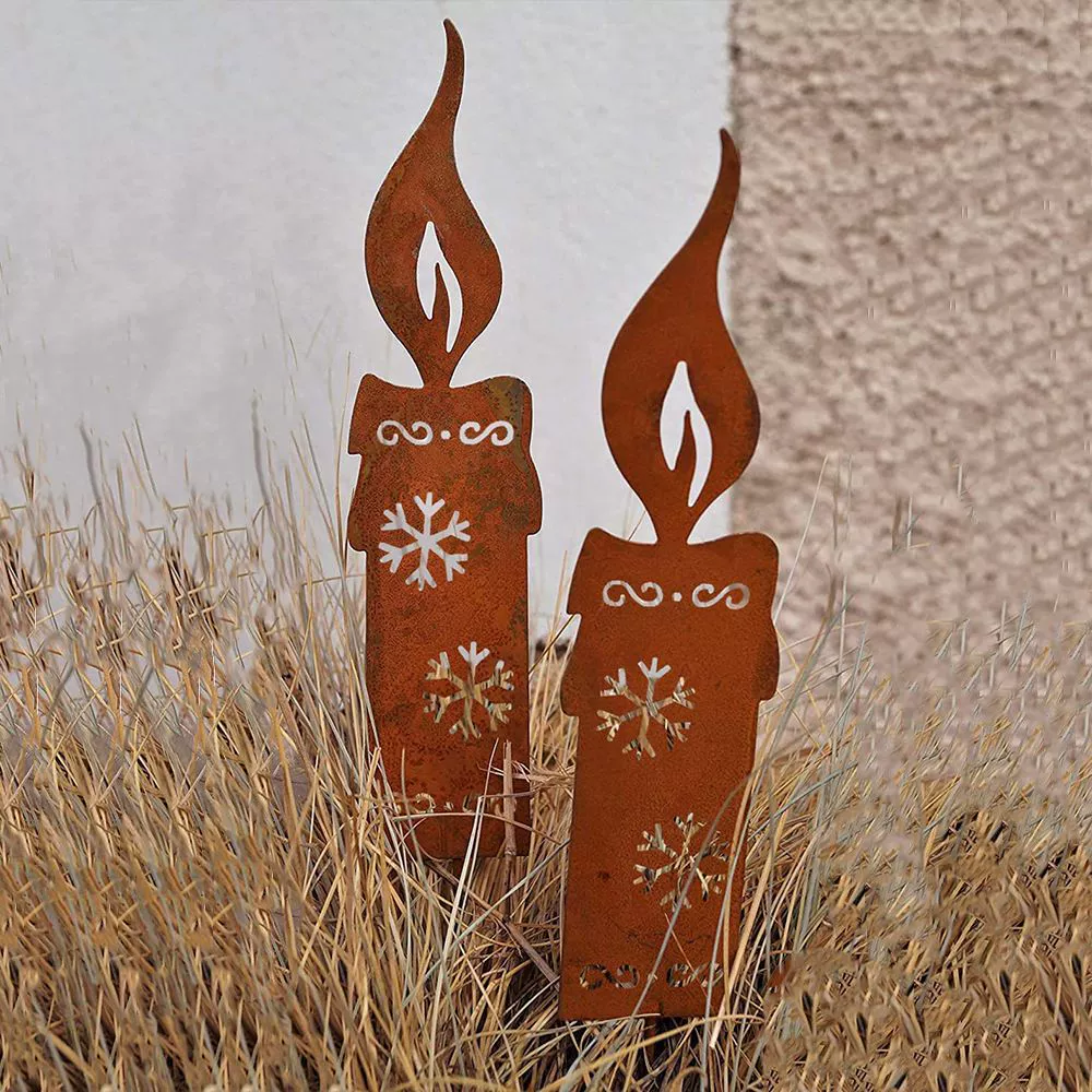В наличии Ржавые свечи Силуэт Рождественский сад металлические украшения ржавчина ворс наземное ремесло