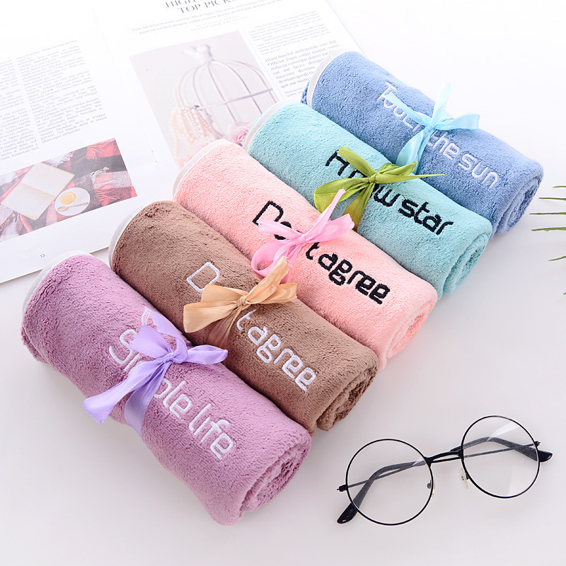 Wholesale Youth Style Super Fine Fiber Embroidered Letter Chrysanthemum Towel Absorbent Hair-free Household Daily Internet Red Towel