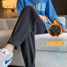 加绒哈伦裤女2025新款春秋欧棉绒休闲萝卜裤小个子显高九分运动裤
