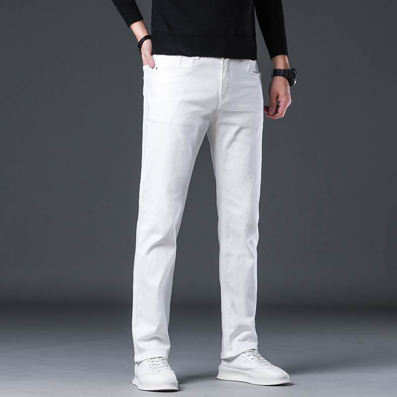 New High-End Ivory White Men's Slim Straight Trendy Brand 2026 Casual Jeans for Spring and Autumn Aliexpress Foreign Trade