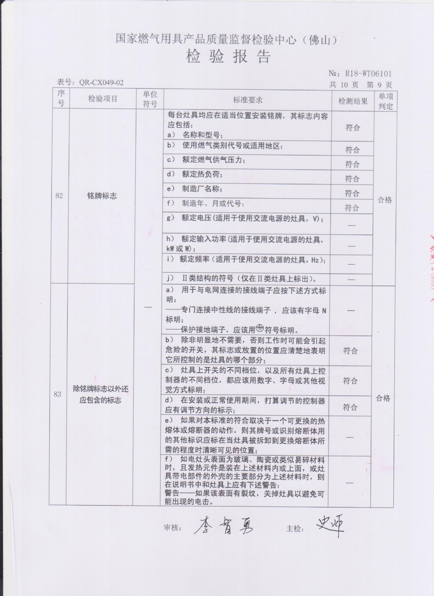 燃气灶检测报告