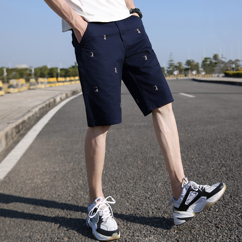 Paul Embroidered Casual Pants Shorts Men's 2024 Summer New Loose Mid-length Pants Pure Cotton Straight Pants Thin