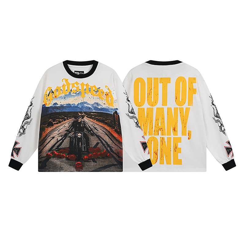 Al por mayor transfronterizo MideaGO Skull Metal Rock Band Robot camiseta de base de algodón suelta camiseta de manga larga
