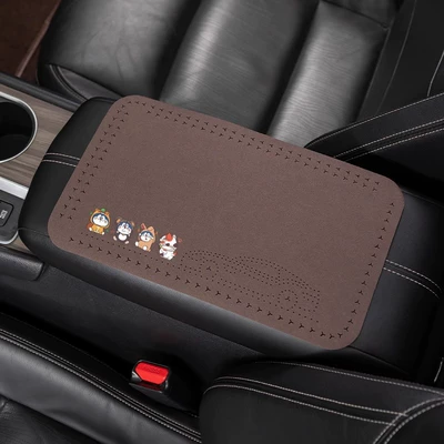 elbow pad auto parts interior | Armrest box pad - suede-armrest-mat-four-jingle-cats-mocha-brown