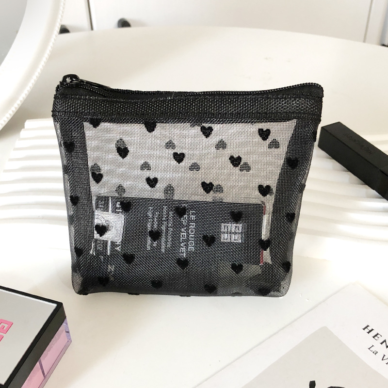 新しい ins 愛植毛パウダーメッシュ化粧品バッグガールハートポータブル洗濯大容量通気性口紅貿易