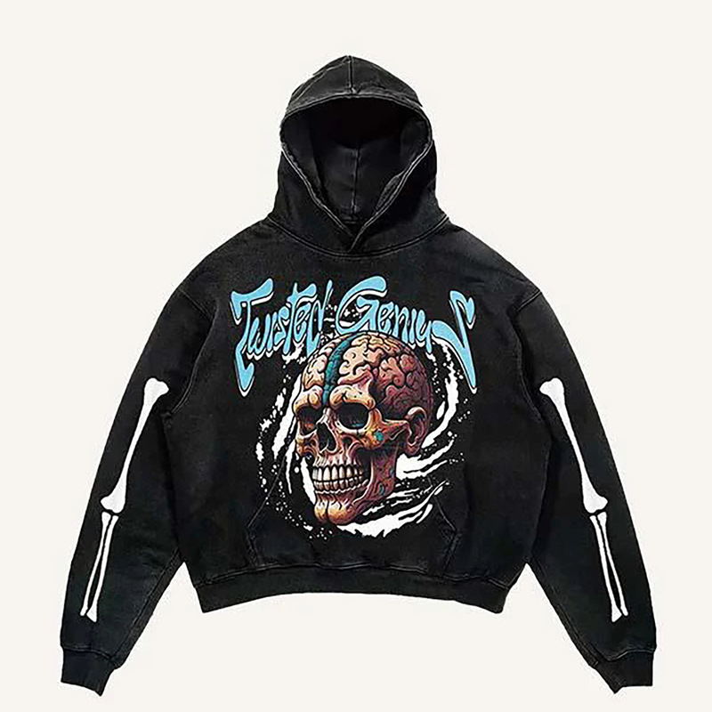 Vampire Weekend Vampire Weekend Band Skull European and American Trendy Brand Retro Washed Hooded Sweatshirt for Men