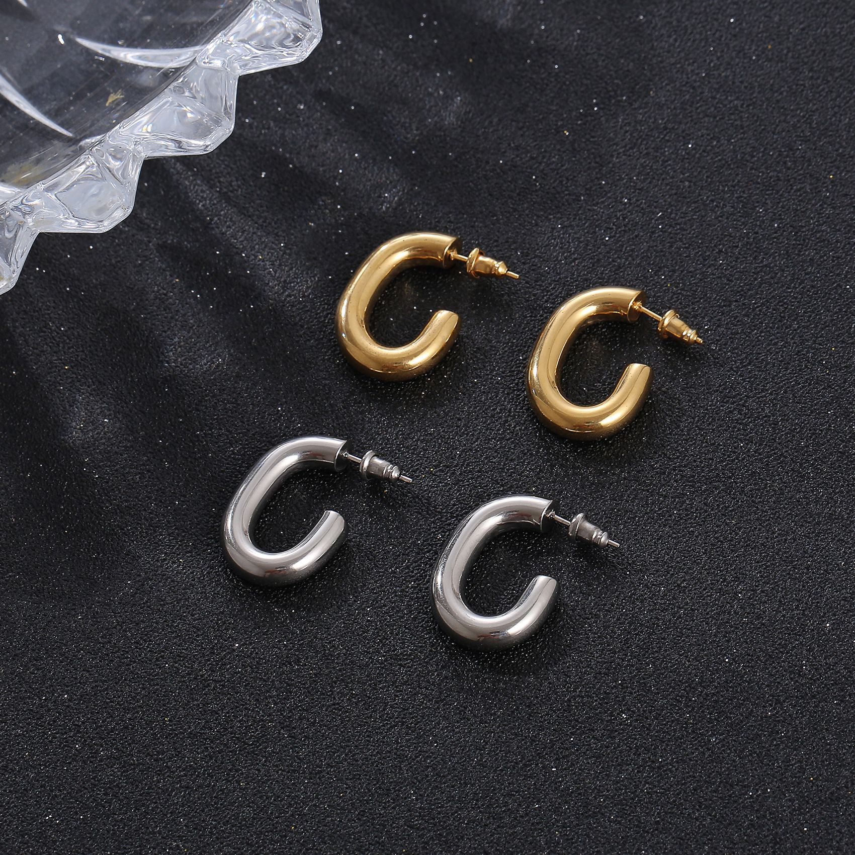 1 Pair Fashion C Shape Plating Stainless Steel Drop Earrings display picture 2