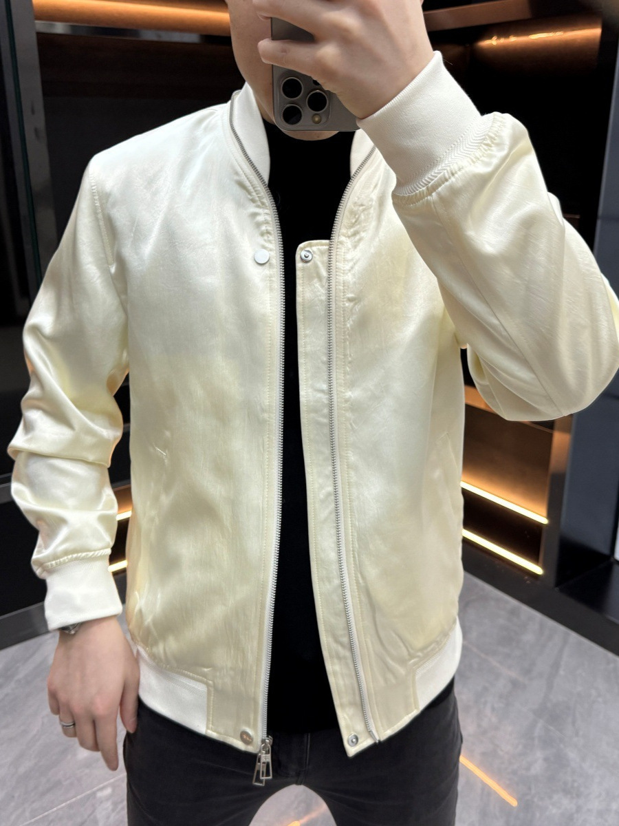 Spring Acetate New Men's Stylish Casual Youth Slim Trendy Solid Color Baseball Jacket Coat