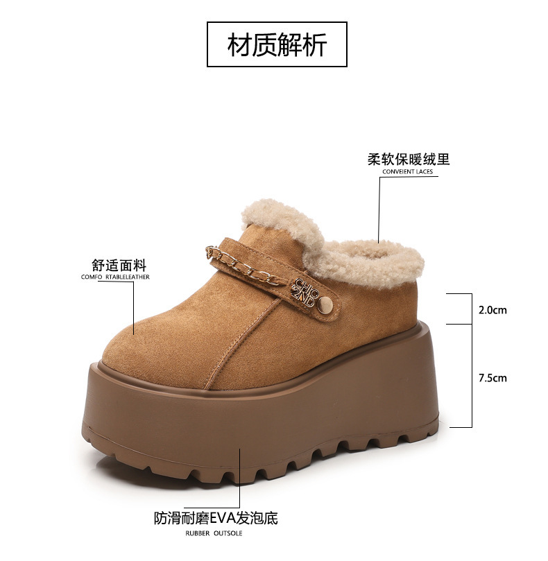 Dép lông giữ ấm mũi kín đế dày tăng chiều cao trong, phong cách Birkenstock thu đông — màu đen chi tiết 4