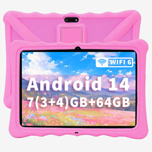 新款安卓14儿童平板 3+64GB八核WiFi6双摄像头IPS屏幕 双色硅胶套