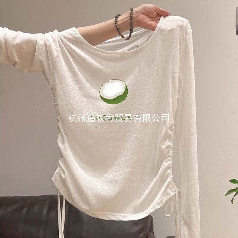 White ice silk blouse with bow ties, ruched drawstring, long-sleeved T-shirt for women, summer semi-transparent thin top, niche style White ice silk blouse with bow ties, ruched drawstring, long-sleeved T-shirt for women, summer semi-transparent thin top, niche style