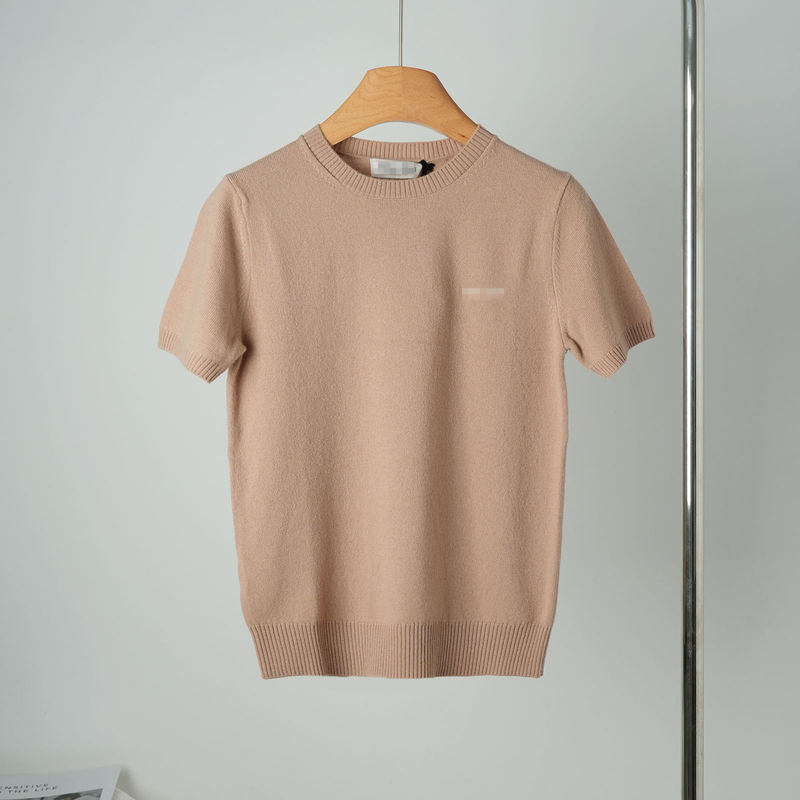 Spot High Version Miu Autum New Women's Letter Logo Round Neck Cashmere Short-Sleeved Pullover