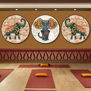 大象装饰画东南亚泰国餐厅瑜伽馆印度泰式养生按摩店spa挂画壁画