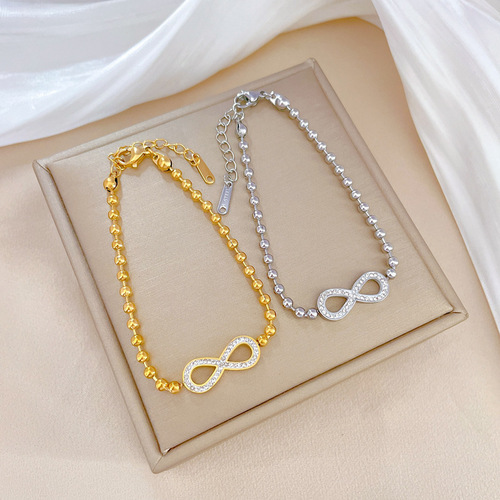[Full body titanium steel] Dongdaemun personality temperament forest style round bead 8-character bracelet female Internet celebrity retro bestie gift