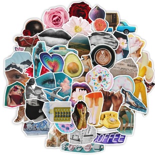 Nostalgic European and American magazine newspaper fragment clippings collage material decoration Amazon luggage skateboard helmet sticker