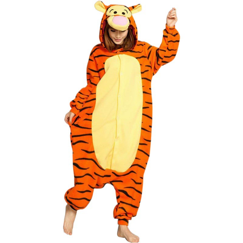 Фланелевая осенне-зимняя цельная Пижама с мультяшными животными, версия для туалета, трехмерная домашняя теплая одежда с мультяшным тигром