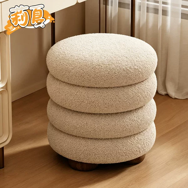 Retro Makeup Stool, Light Luxury Bedroom Vanity Stool for Girls, Manicure Chair, Home Dressing Room Lambswool Makeup Chair