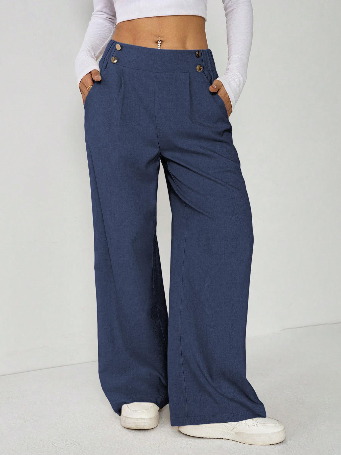 Women's Wide Leg Straight Leg Trousers Casual Fashion European American Style Button Decoration Commuting Pants_ecoleips.com