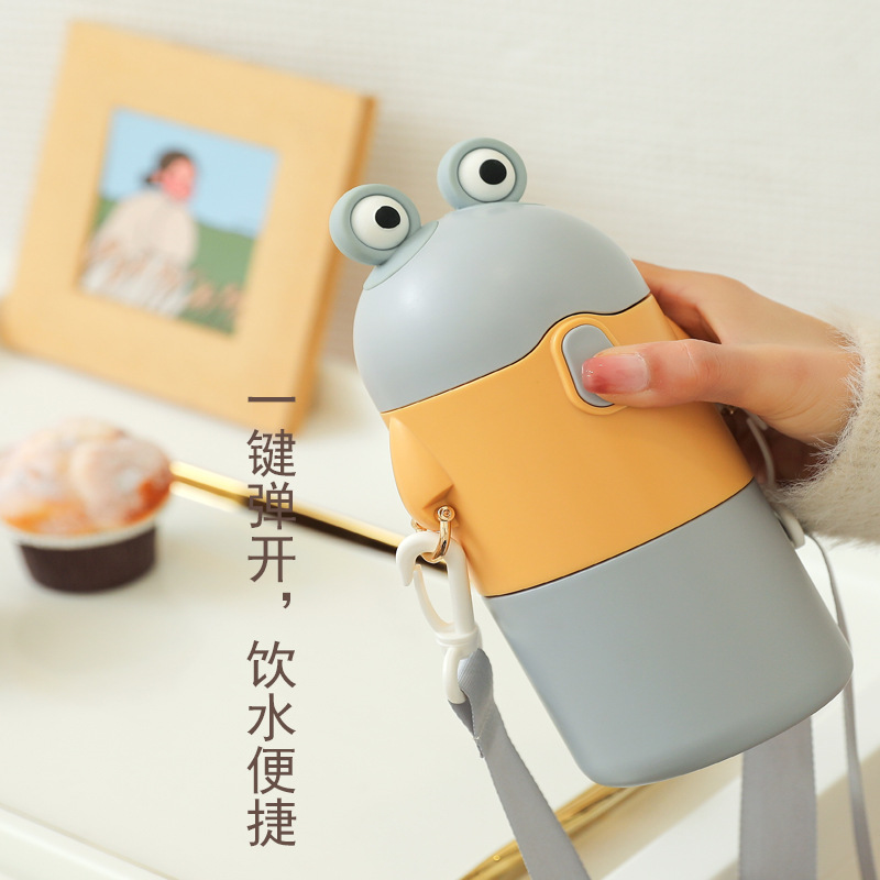 Nuevos niños de la rana del príncipe los taza vacío 316 paja Acero inoxidable agua crossbody Correa estudiante hervidor agua