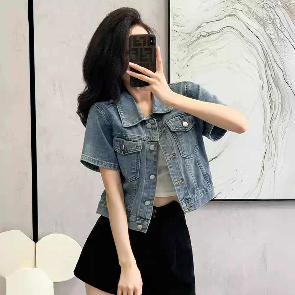 Retro shirt, summer design short jacket, for teenagers, with short sleeve, loose fit, trend of season