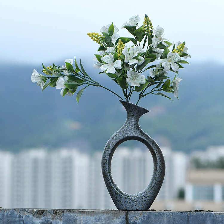 Gres decoración de la flor nuevo estilo chino decoración del espacio arte florero hidropónico creativo hecho a mano floral arreglo de flores talla