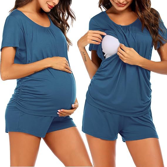 Modal Fabric Women Pregnant Nightgown Nursing Sleepwear Soft Postpartum Lounge Set Nightwear Layered Maternity Clothes