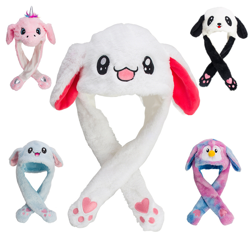 耳朵会动的网红帽子女生兔耳朵儿童礼物发光兔子气囊帽子抖音同款