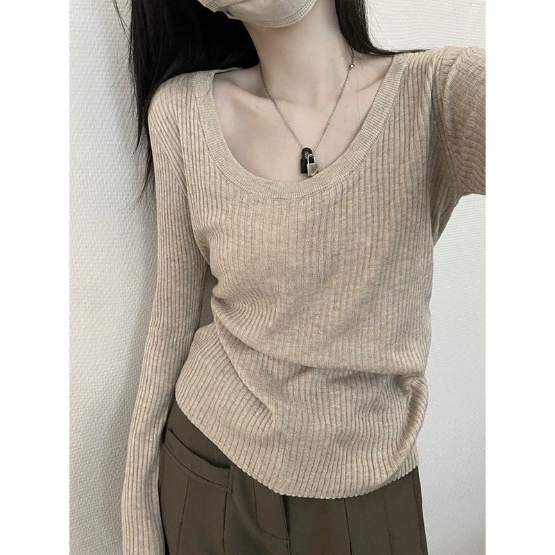 秋装领低领宽松内搭打底衫女早秋秋设计感修身毛衣针织衫恤上衣