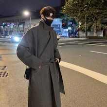 24新款韩系牛角扣中长款毛呢大衣男秋冬季休闲宽松时尚风衣外套