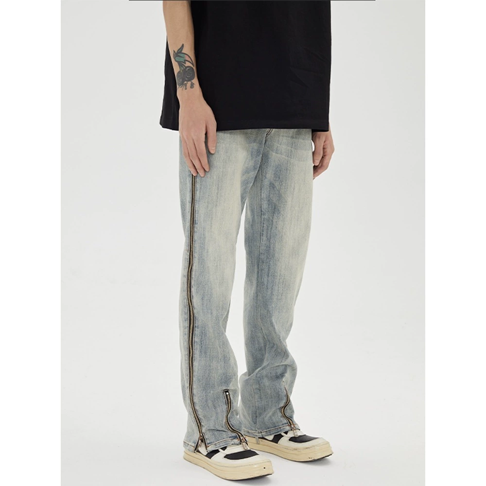 Gaojie желтая грязь окрашена в светлый цвет, вымытые старые джинсы на молнии