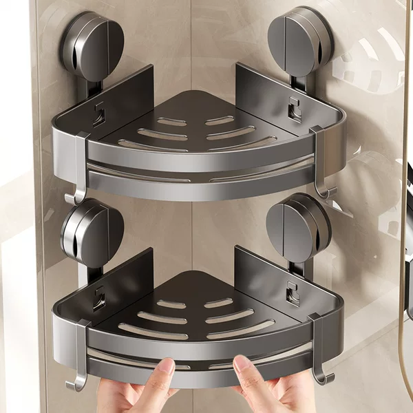 Punch-free Bathroom Storage Rack Space Aluminum Vacuum Toilet Wall Hanging Storage Rack Suction Cup Corner Storage Rack