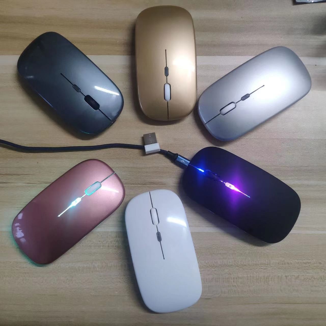 Al por mayor de la fábrica aplicable a Apple Huawei Xiaomi recargable mudo Bluetooth ratón inalámbrico de modo Dual ratón luminoso