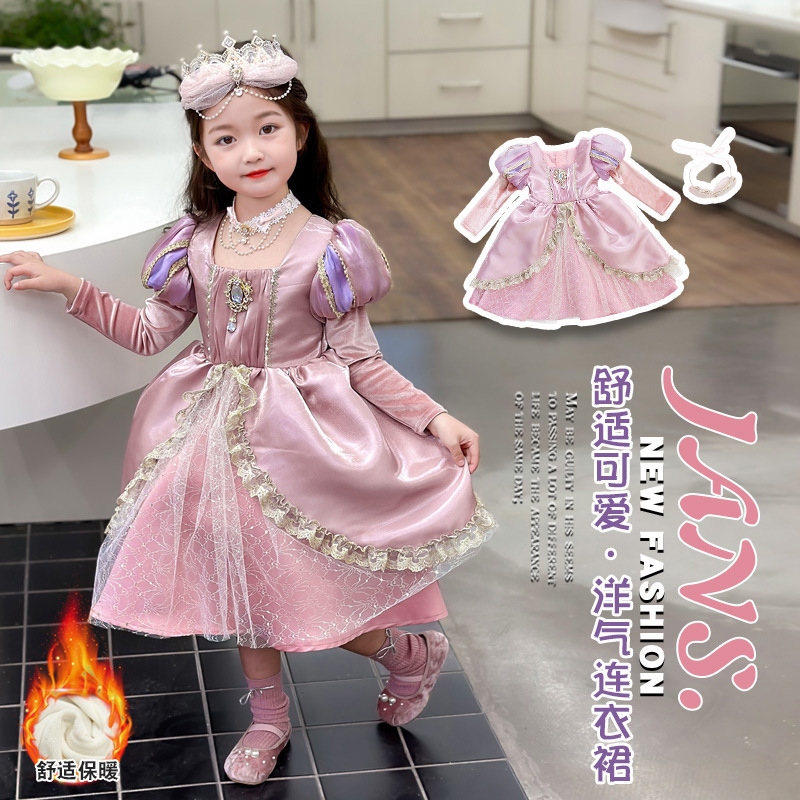 Girls Lolita dress Autumn and Winter New Children Birthday Dress Mermaid Velvet Ariel Princess Dress