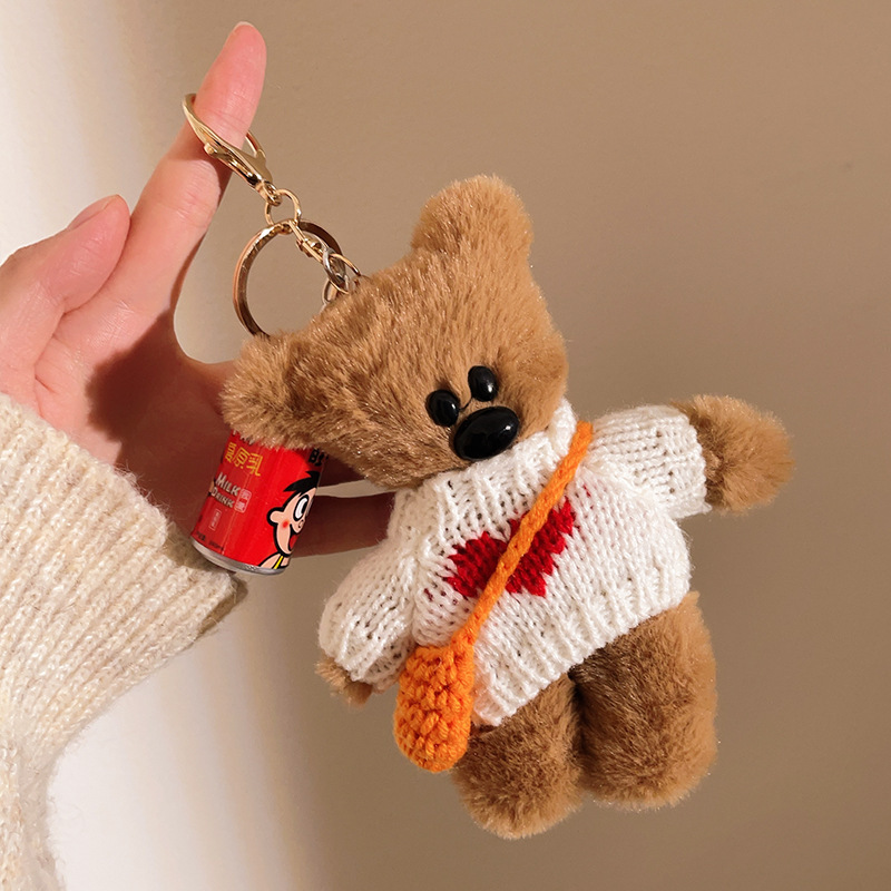 Peludo Bean Bear Keychain Colgante pareja de muñecas de amigos bolsos de teléfono móvil colgante colgante muñecas