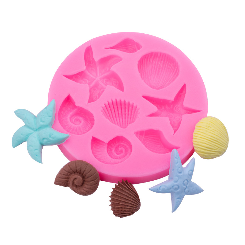Fondant Concha molde de silicona chocolate azul océano estilo estrella de mar pastel decoración hornear
