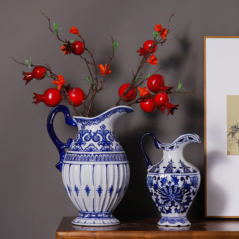 Jingdezhen vasijas de cerámica, vasijas de leche, vasijas de cerámica de color azul, vasijas de cerámica de estilo chino, gabinete de televisión, adornos, vasijas de cerámica