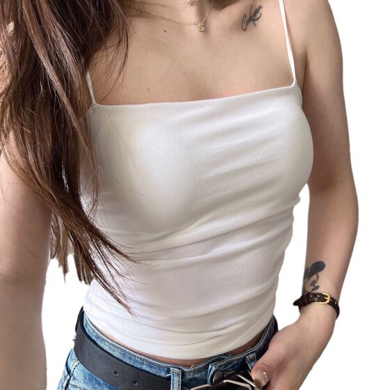 All-match thin shoulder vest with chest pad pure pleated bottoming shirt tube top thin top outer wear Slimming Beauty back sling