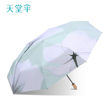 新品天堂伞钛银防晒防紫外线太阳伞木柄便携折叠晴雨伞女两用女士